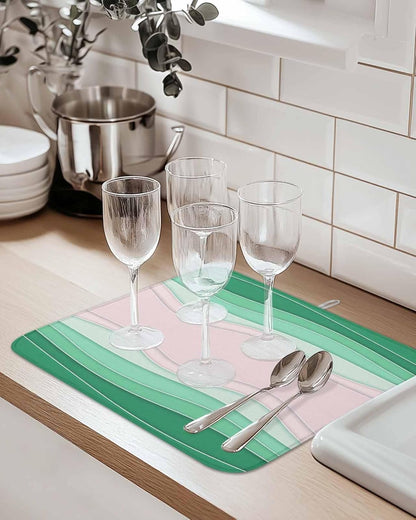 Dish Drying Mat 18 x 24 Inch, Green Stripes Absorbent Microfiber Coffee Mats for Kitchen Light Pink Ombre Simple Abstract Lines Quick Drying Dish Drainer Pad 1 Pack