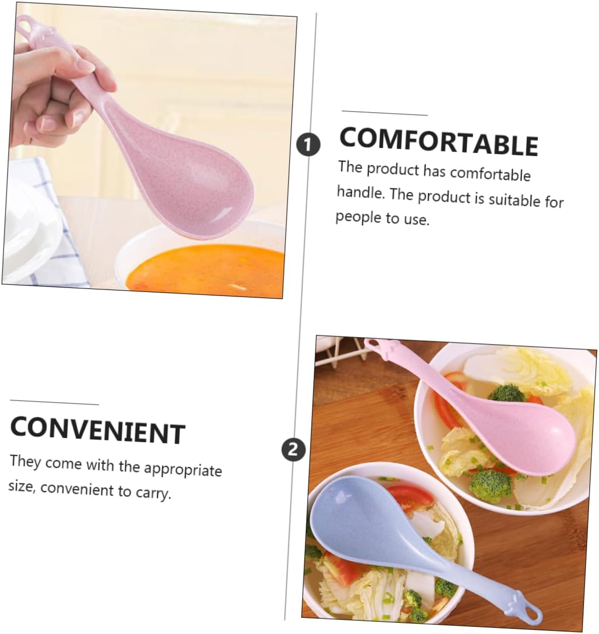 4pcs Long Handle Soup Spoon Stirring and Rice Spoons for Cereal Porridge and Hot Pot Lightweight Kitchen Utensils Blue Green Beige Pink