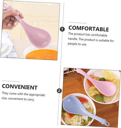 4pcs Long Handle Soup Spoon Stirring and Rice Spoons for Cereal Porridge and Hot Pot Lightweight Kitchen Utensils Blue Green Beige Pink