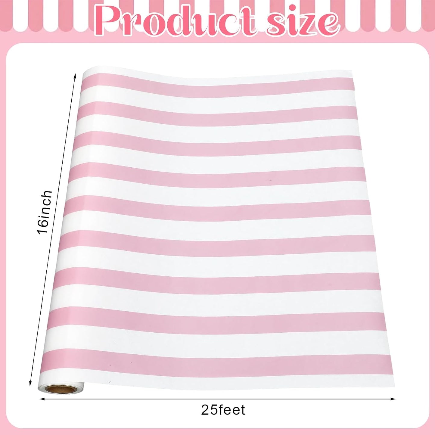 AmazingSpark Pink Striped Paper Table Runner Roll - 25' Long x 16 Wide Disposable Paper Striped Table Runner for Birthday Wedding Carnival Christmas Party Kitchen Dining Tabletop Decoration