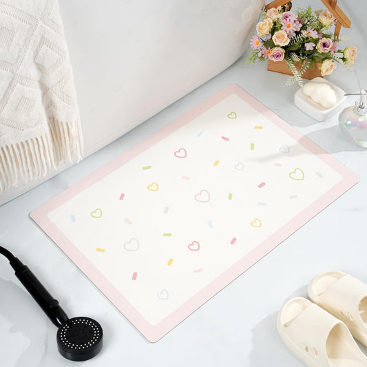 Floral Non Slip Bath Mat, Rubber Backing Ultra Thin Spring Bathroom Rugs Quick Dry Super Absorbent Bath Rug Shower Mat for Bathroom Floor Bathtub Shower Sink, Easy Care Pink 17"x 25"