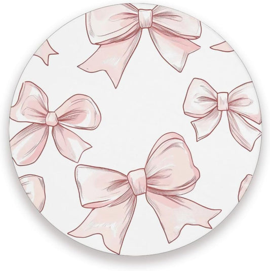 YETTASBIN Bow Pink Round Coasters for Drinks 1 Pack, Absorbent Heat-Resistant Ceramic Stone Coaster Desktop Protector with Cork Base for Kitchen Bar Home Decor, 3.9 Inch