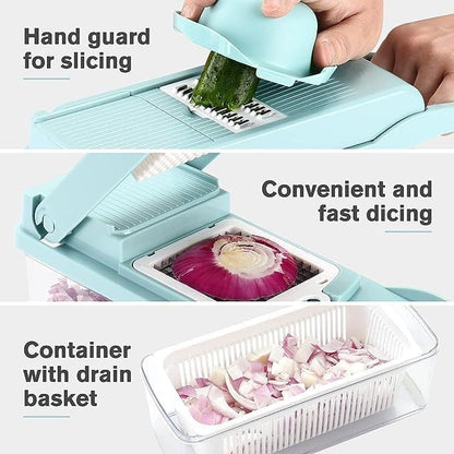Vegetable Chopper Cutter Slicer Multifunctional Food Veggie Onion Potato Fruit Chopper Cutter Dicer with Container (Pink)