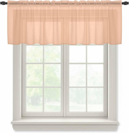 Peach Fuzz Sheer Valances for Windows Coral Solid Color Semi Sheer Kitchen Valance Rod Pocket Small Voile Window Curtains for Living Room Bedroom Laundry 42 x 18 Inch