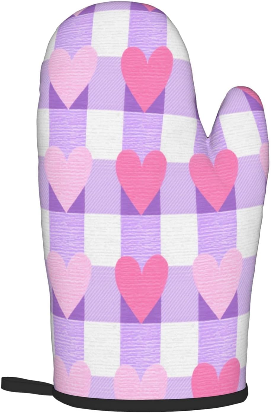 Pink and White Checkered Heart Pattern Oven Mitts and Pot Holders Sets,Heat Resistant Potholder Kitchen Decor for Cooking Baking BBQ, Oven Glove Set