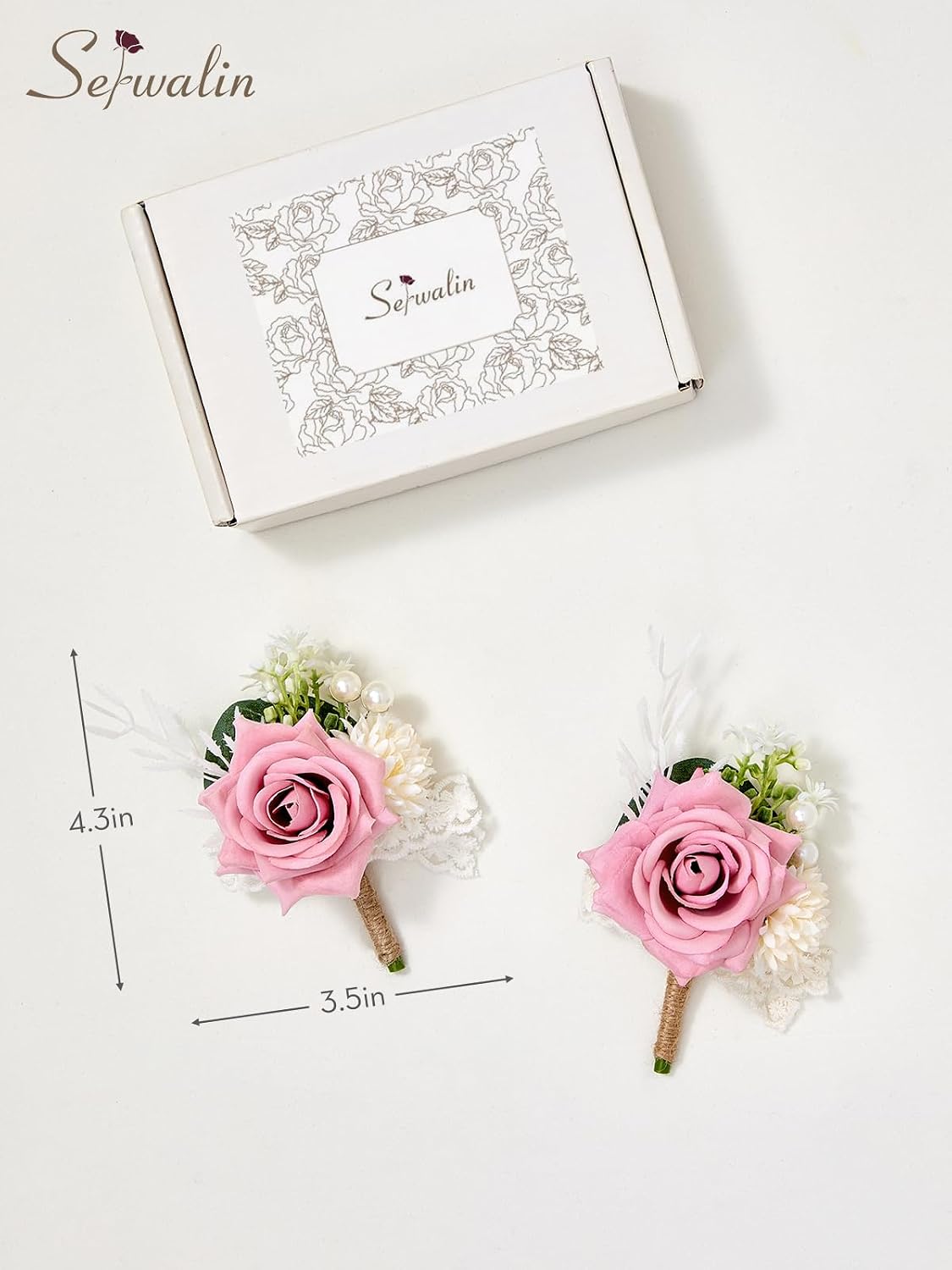 Serwalin 2 Pcs Pink Boutonniere for Men, Groom Groomsmen Best Man Guest Boutonnieres，Artificial Flowers Silk Rose for Wedding Prom Ceremony Anniversary Party Homecoming