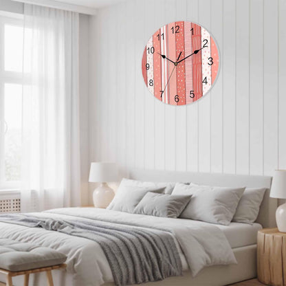 Wall Clock Pink Stripes Clocks PVC Silent Non-Ticking Battery Operated Decorative Coral Polka Dots Striped Grain Round Clock for Home Living Room Kitchen Bedroom Office School Wall Decor 10 Inch