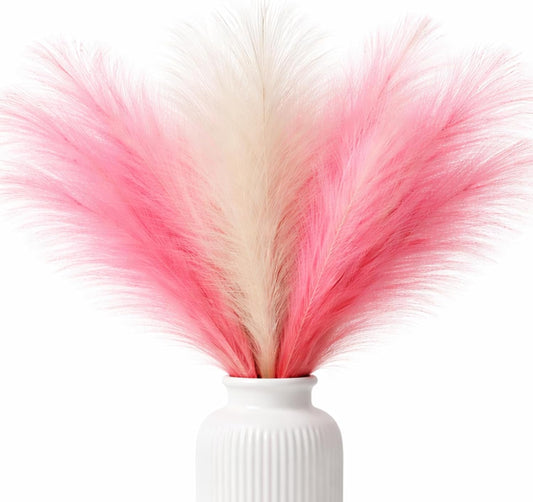 Artificial Pampas Grass 9 Stems, 17.7 Inch Faux Reed Bundle, Pink and White Mixed Colors, Shed Free and Bend Resistant, Full Plumes for Wedding Table Centerpieces and Home Decor
