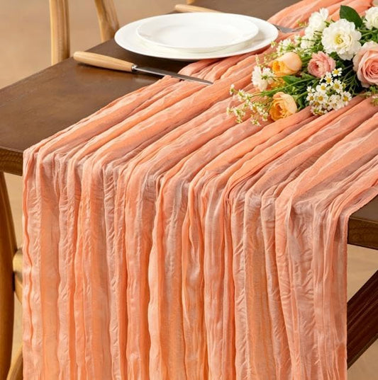 Peach Cheesecloth Table Runner 3pcs Boho Gauze Summer Table Runner 120 inches 10FT for Wedding Baby Bridal Shower Birthday Party Graduation Holiday Home Decor