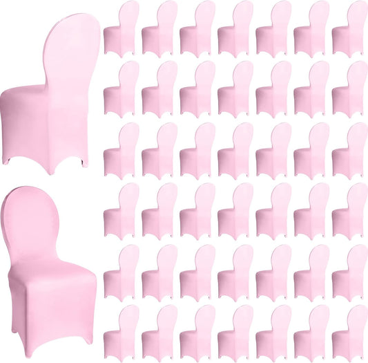 Macarrie 60 Pcs Chair Covers Wedding Seat Slipcovers Polyester Spandex Folding Chair Covers for Wedding, Banquet Party, Celebration Event, Dining Room, Living Room(Pink)