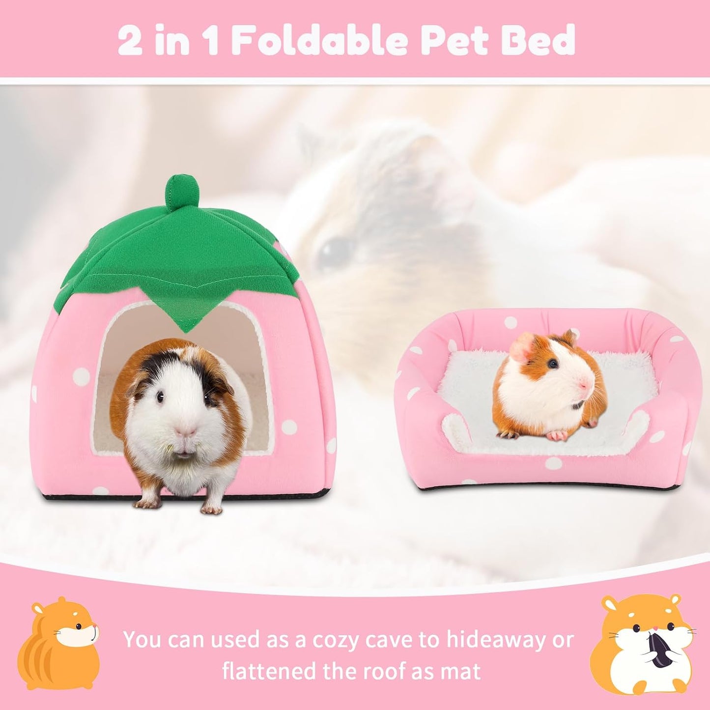BWOGUE Guinea Pig House Bed Cozy Hamster Cave Large Hideout for Dwarf Rabbits Hedgehog Bearded Dragon Winter Nest Hamster Cage Accessories