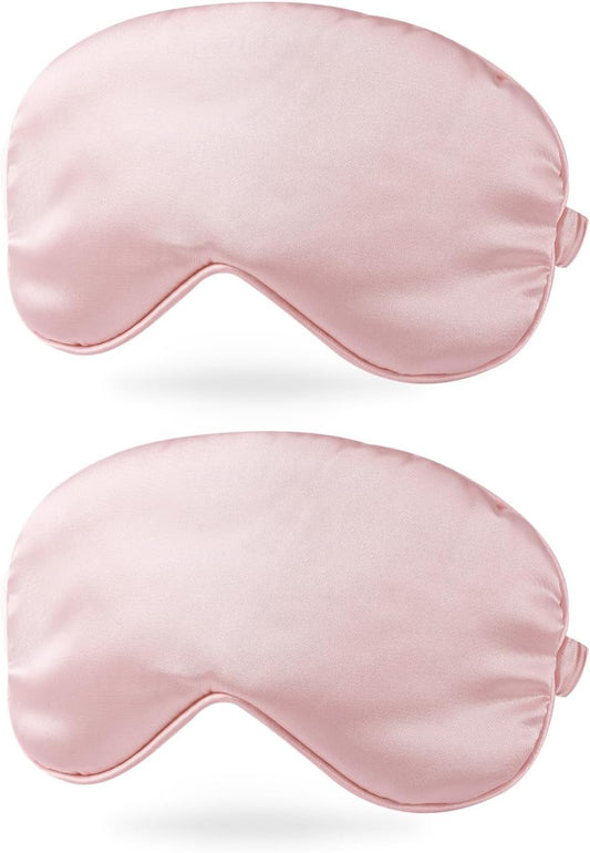 PATIKIL Silk Sleep Mask, 2 Pack Soft Satin Eye Protective Mask Blackout Eye Cover with Elastic Straps for Side Sleeping Women Men Travel, White Pink