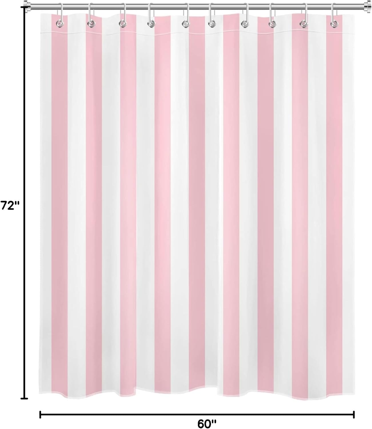 LB Pink and White Striped Fabric Shower Curtain for Bathroom with 10 Hooks, Vertical Stripe Geometric Shower Curtains for Bathroom, Modern Farmhouse Chic Style Bathroom Shower Curtains, 60x72 Inch