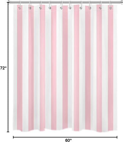 LB Pink and White Striped Fabric Shower Curtain for Bathroom with 10 Hooks, Vertical Stripe Geometric Shower Curtains for Bathroom, Modern Farmhouse Chic Style Bathroom Shower Curtains, 60x72 Inch