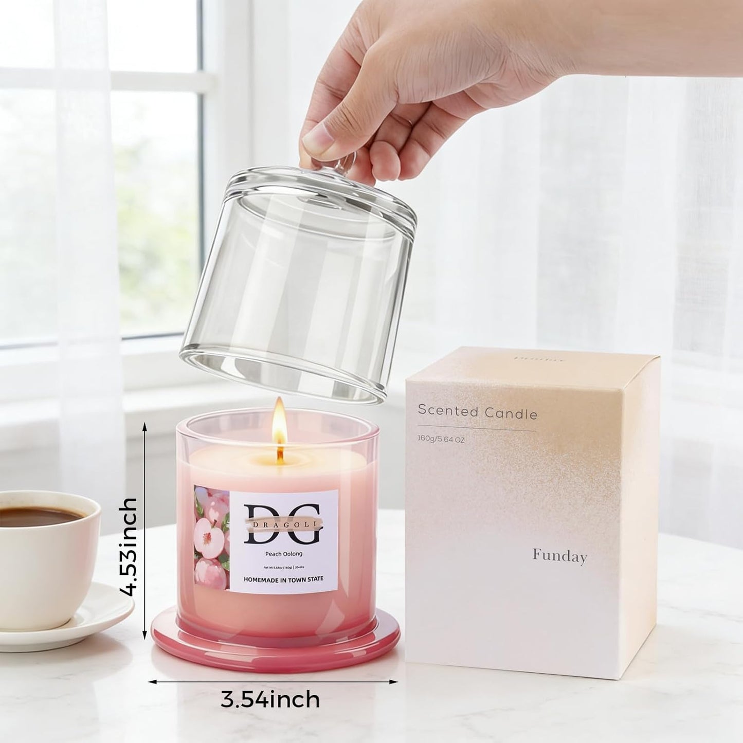 White Peach Oolong Scented Candle – Natural Soy Wax, 30+ Hours Long-Lasting Aromatherapy for Home