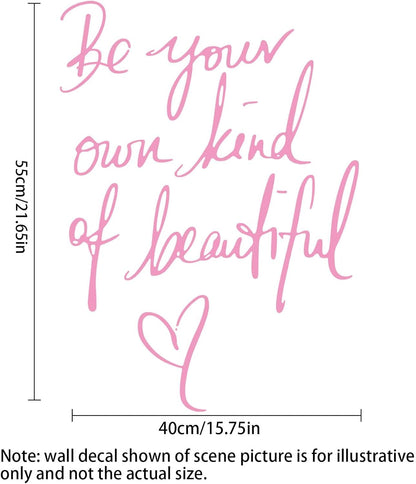 Wall Stickers Inspirational Quote, Wall Decals Peel and Stick, Be Your Own Kind of Beautiful Quote Art Lettering Wall Stickers for Girls Bedroom Living Room Office Home Background Decoration(Pink)