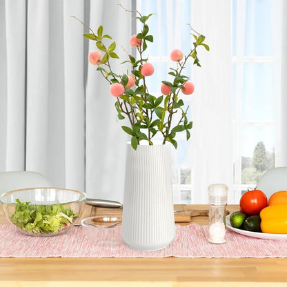 3 Bunches 27.5inch Artificial Peach Branches Faux Fruit Realistic Fruit Bouquet Fake Peach Stem with Green Leaves for Vase Kitchen Display Home Wedding Party Farmhouse Garden Table Centerpiece Decor