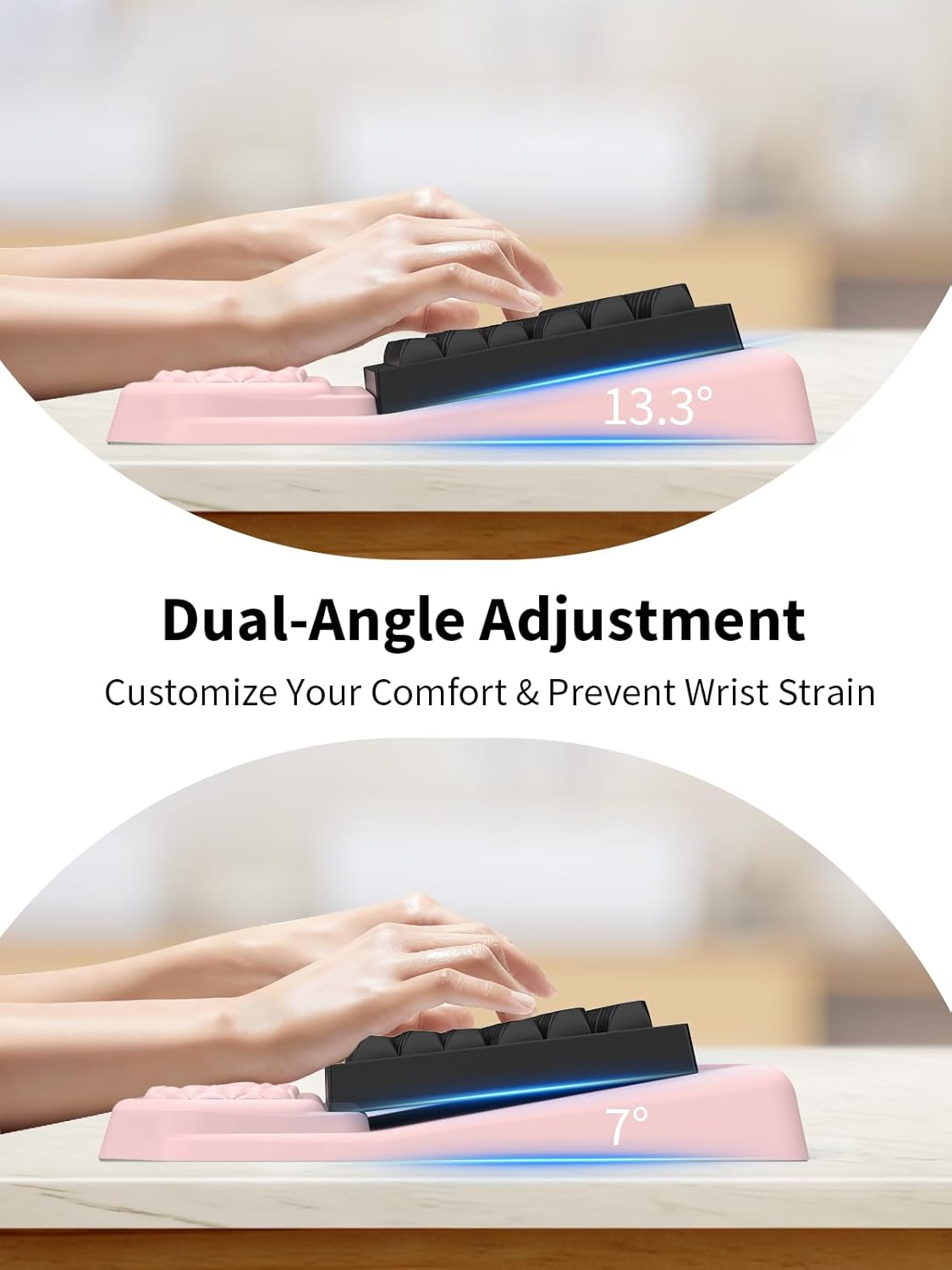 3-in-1 Ergonomic Keyboard Stand with Wrist Rest & Mouse Pad Set, Comfy Keyboard Riser Holder Soft Mousepad with Massage Design, Memory Foam and Non-Slip PU Base for Pain Relief, Pink
