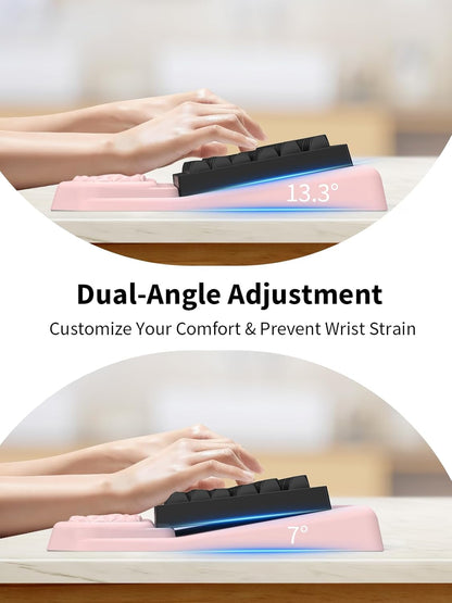 3-in-1 Ergonomic Keyboard Stand with Wrist Rest & Mouse Pad Set, Comfy Keyboard Riser Holder Soft Mousepad with Massage Design, Memory Foam and Non-Slip PU Base for Pain Relief, Pink