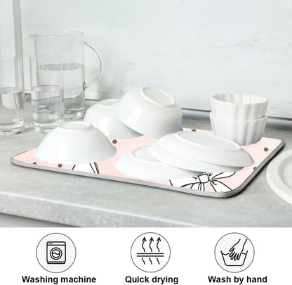 Cute Bow Light Pink Dish Drying Mat Absorbent Dishes Drainer Rack Mats Microfiber Reversible Dish Drying Pad Fast Dry Kitchen Accessories 16x18in For Kitchen Counter