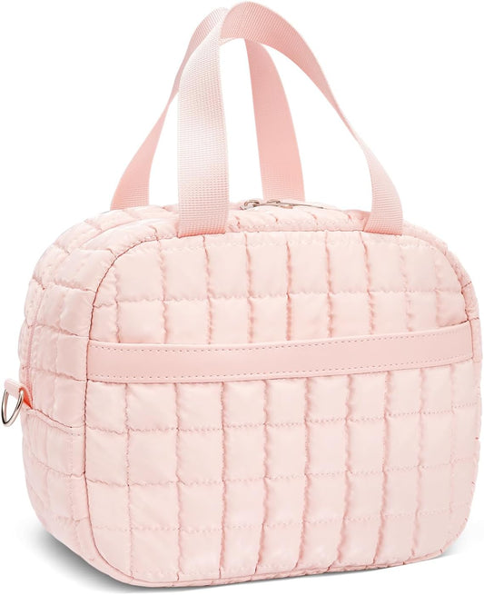 honitty Lunch Box for Women,Quilted Puffer Lunch Bag, Cute Lunch Box with Front Pocket, Insulated Lunch Bag for Office Work，Hand Carry or Crossbody