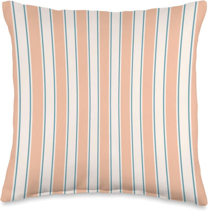 Cute Pastel Peach and Cream Classic Vertical Stripe Pattern Throw Pillow