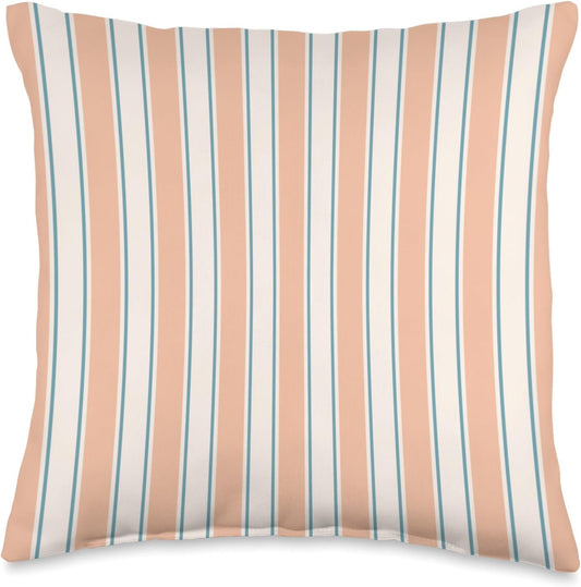 Cute Pastel Peach and Cream Classic Vertical Stripe Pattern Throw Pillow