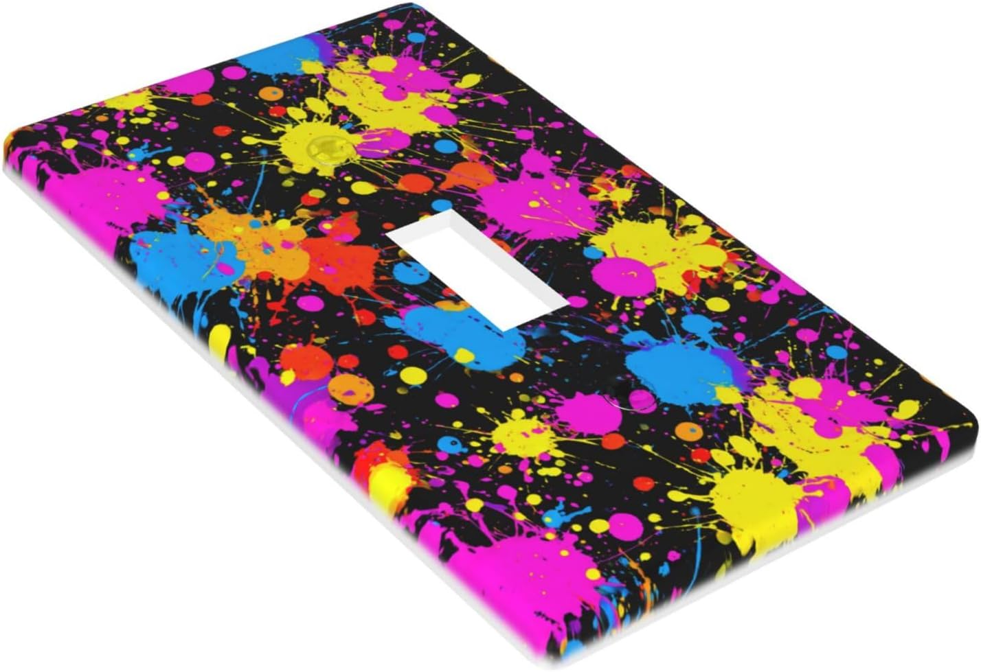 Neon Abstract Pink Blue Yellow Paint Splatter Light Switch Cover Decorative Single Toggle 1 Gang Wall Plate For Kitchen Farmhouse Bedroom Bathroom Art Decor
