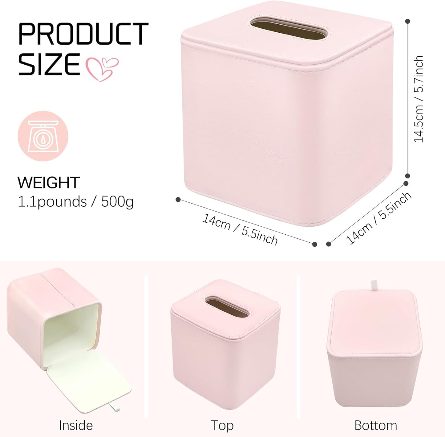 Tissue Box Holder Square PU Leather Stylish Facial Tissue Box with Magnetic Closure Decorative Cube Tissue Box Cover for Bathroom Vanity Office