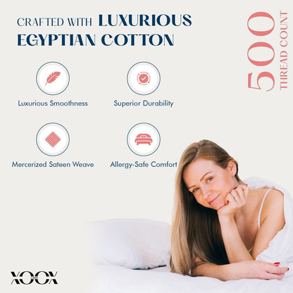 XOOX Linen Cotton Queen Size Pillowcase Set of 2 - Luxury 500 Thread Count Egyptian Cotton Pillowcases Standard Size (Blush), Soft, Cooling & Breathable, Sateen Weave Hotel Quality Pillowcover