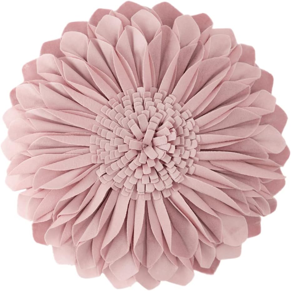 JWH Handmade 3D Sunflower Throw Pillow Cover Decorative Accent Pillow Case Round Floral Cushion Velvet Pillowcase with PP Cotton Insert for Home Bed Couch Bedroom Chair 12 Inch Dusty Pink