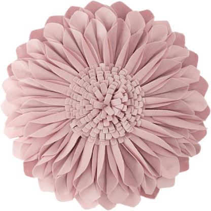 JWH Handmade 3D Sunflower Throw Pillow Cover Decorative Accent Pillow Case Round Floral Cushion Velvet Pillowcase with PP Cotton Insert for Home Bed Couch Bedroom Chair 12 Inch Dusty Pink