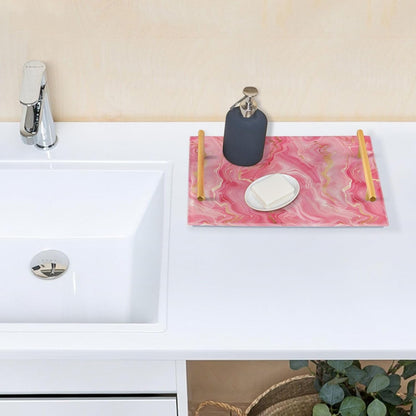 Peach Marble Decorative Acrylic Acrylic Tray with Handles Decorative Serving Trays for Jewelry Perfume for Room Service bandeja Blanca para servir