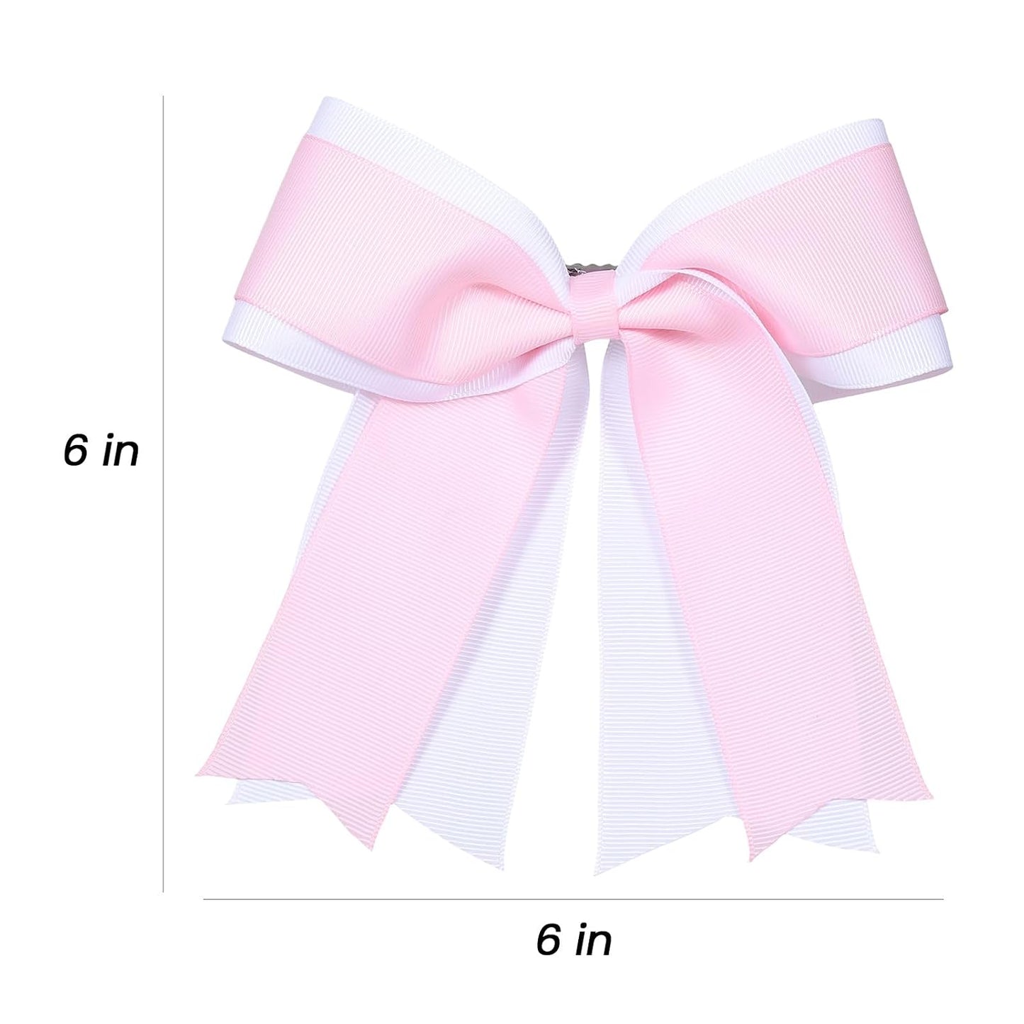 6 Inch Cheer Hair Bow Clip 2 Layers Grosgrain Ribbon Hairpin Handmade Alligator Hair Accessories for Girls Cheerleaders, White&Pink