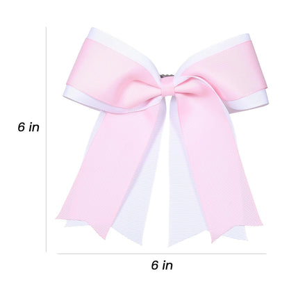 6 Inch Cheer Hair Bow Clip 2 Layers Grosgrain Ribbon Hairpin Handmade Alligator Hair Accessories for Girls Cheerleaders, White&Pink