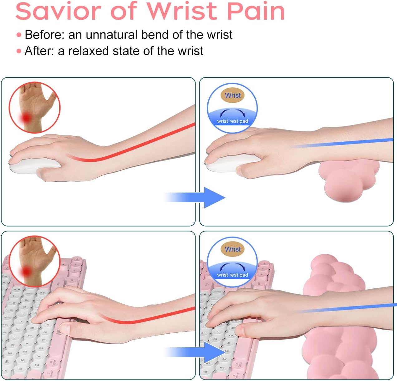 JIKIOU Upgrade Leather Cloud Keyboard Wrist Rest, Cloud Wrist Rest with Non-Slip PU Base, Comfortable Memory Foam Wrist Rest for Computer Laptop Mac Gaming Office and Pain Relief Wish Christmas Gift