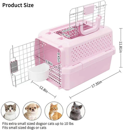 RIZZARI Small Hard Sided Pet Carrier, Ventilated Plastic Travel Crate with Metal Door and Top Handle for Small Dogs and Cats, Pink Small, Ideal for Car Travel Vet Visits and Daily Use
