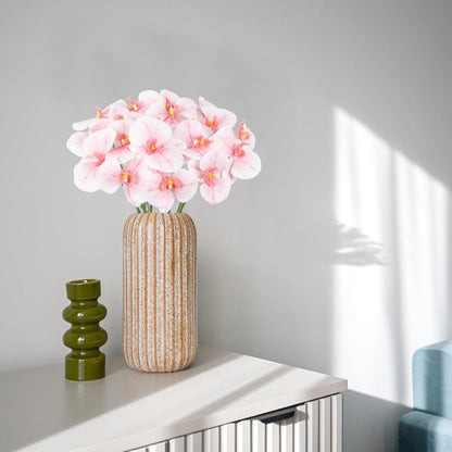 Orchids Artificial Flowers 6 Bouquets 18 Heads Light Pink Fake Orchid Real Touch Faux Flowers with Stems for Wedding Party Home Kitchen Garden Indoor Decoration(Light Pink)