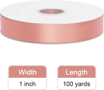 Double Face Peach Pink Satin Ribbon 1 Inch X 100 Yards Polyester Peach Pink Ribbons for Gift Wrapping Crafts Flower Bouquet Sewing Arts Wedding Party Decoration