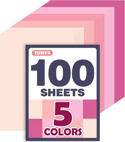 100 Sheets 8.5" x 11" Colored Cardstock, 5 Assorted Pink Shades of 180GSM/65LB Construction Paper, Pink Cardstock Printer paper for Card Making, DIY Crafts, School Supplies, Party Decorations