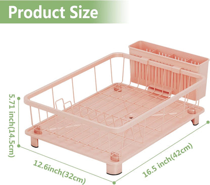 Hiviweer Pink Dish Drying Rack - Space-Saving Dish Rack,Dish Racks for Kitchen Counter with Drainboard, Birthday Christmas Day Mothers Day Thanksgiving Gifts for Mom Grandma Wife Kitchen Enthusiasts