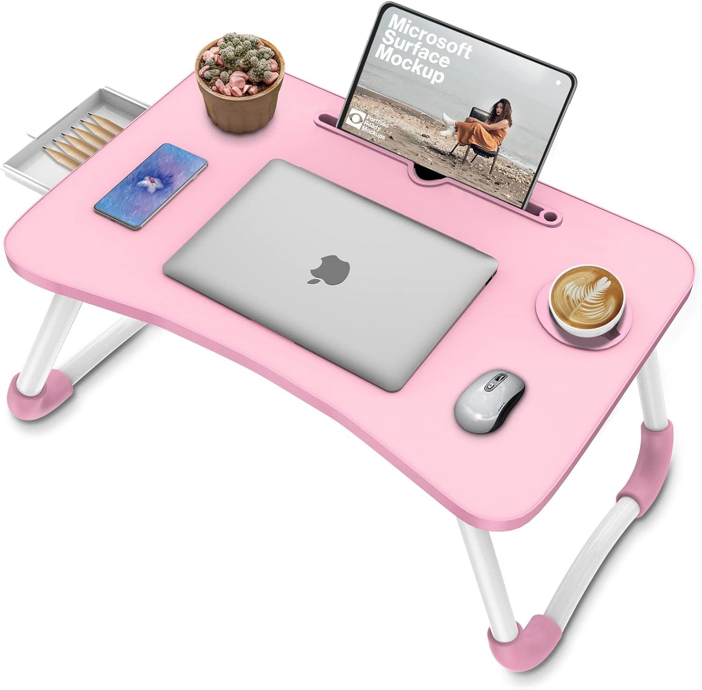 Zapuno Multi-Function Laptop Bed Table with Storage Drawer and Cup Holder, Lap Desk Stand Tray for Eating, Reading and Working