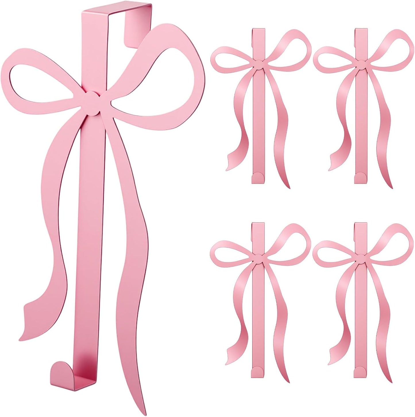 4 Pack Pink Bow Over The Door Hooks, Metal Strong Bathroom Decor Hangers for Towels Robes Clothes Hats Bags in Living Room Bedroom Kitchen Entryway Organization