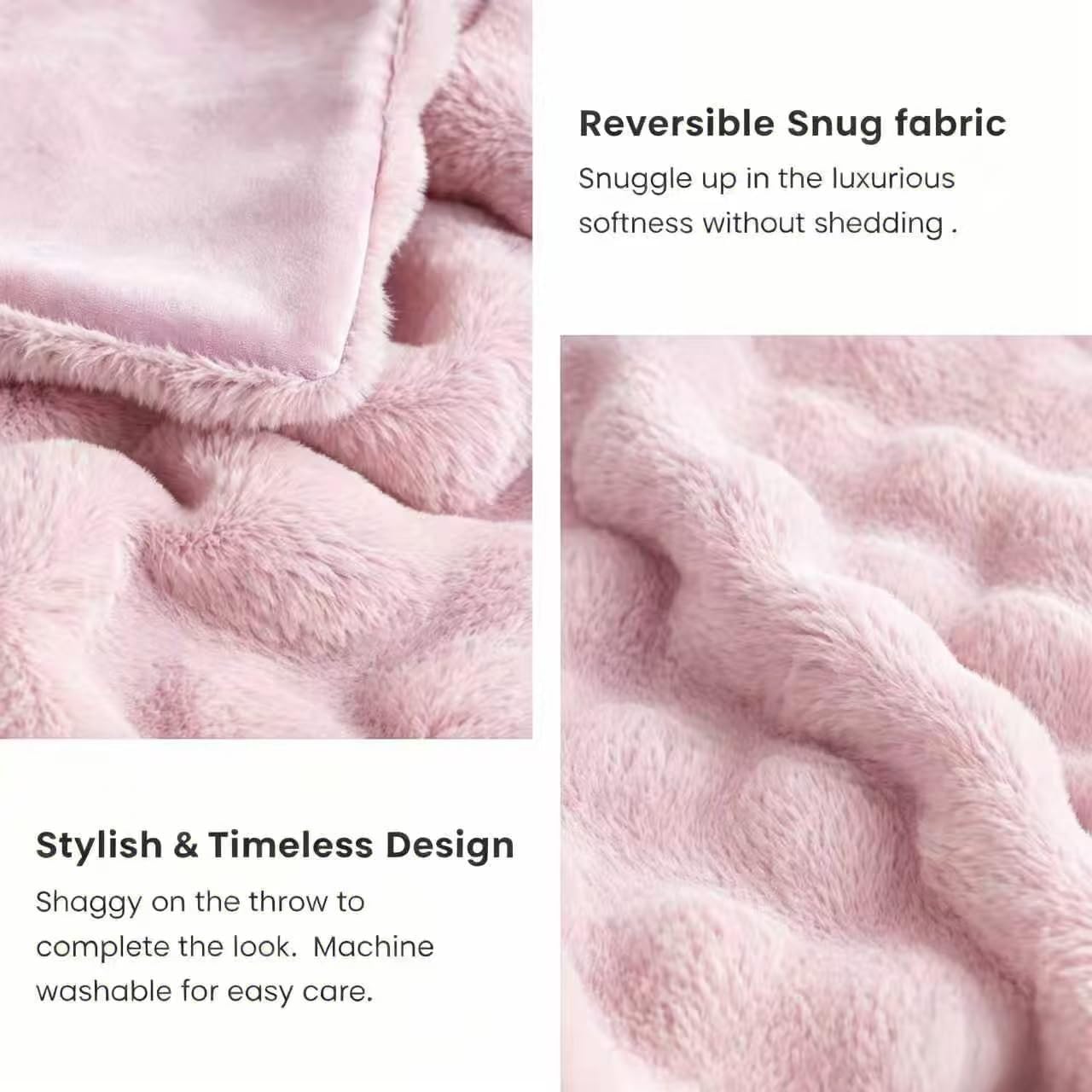 Ghouse Bubble Faux Fur Throw Blanket 50"x60" – 860 GSM Extra Soft Plush Pink Decorative for Couch, Machine Washable Lightweight Blanket for Sofa Bed Living Room, Cozy Gift for Women