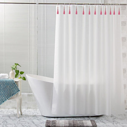 Boho Shower Curtain Hooks Set of 12 for Bathroom, Rustproof Stainless Steel Shower Curtain Rings with Pink Tassel Decorative, Curtain Hanger Clips for Home Bathroom, Bedroom, Baby Room Decor (Pink)