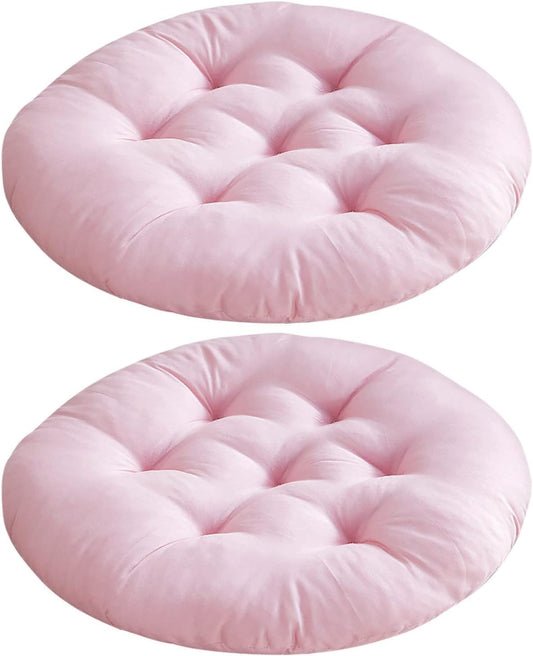 Set of 2 Round Chair Cushion 14"x14" Memory Foam Circular Dining Kitchen Chair Seat Cushion,Non Slip Floor Seat Cushion for Indoor Outdoor Chair Pad (Pink)