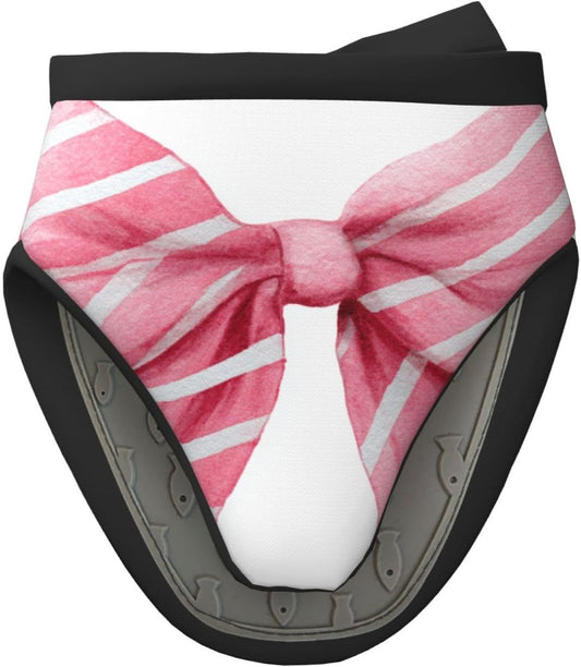 Light Pink Watercolor Bow with White Stripes Mini Silicone Oven Mitts Heat and Slip Resistant Kitchen Mittens,Short Oven Gloves for Safe Cooking Baking & Grill,5.9"X5.9"