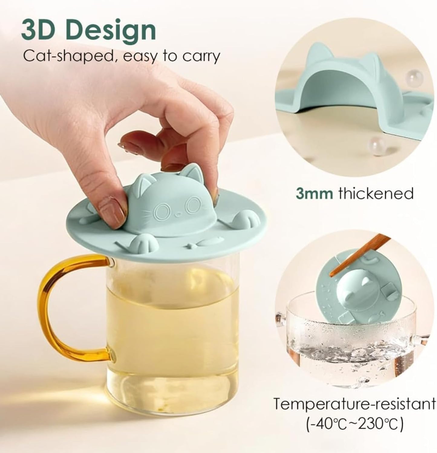 Tea Bag Mug Topper, Cat-Designed Silicone Cup Cover, Tea Bag Holder Lid for Coffee Milk Tea Mug (6-Light Pink)