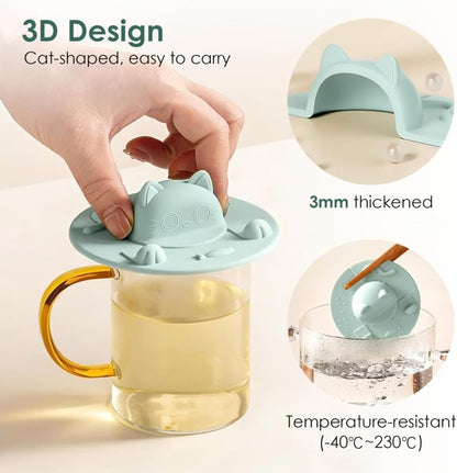 Tea Bag Mug Topper, Cat-Designed Silicone Cup Cover, Tea Bag Holder Lid for Coffee Milk Tea Mug (6-Light Pink)
