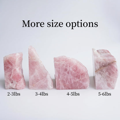Rose Quartz Bookends - Decorative Stone Book Ends for Office Home Decor, Pink Crystal Book Lover Gift (1 Pair, 2-3 Lbs with Non-Slip Bumpers)